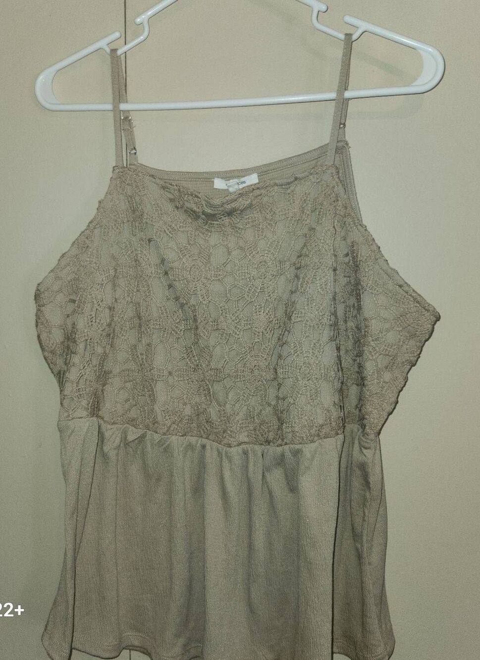 Maurices crochet lace yoke spaghetti strap tank top in light taupe